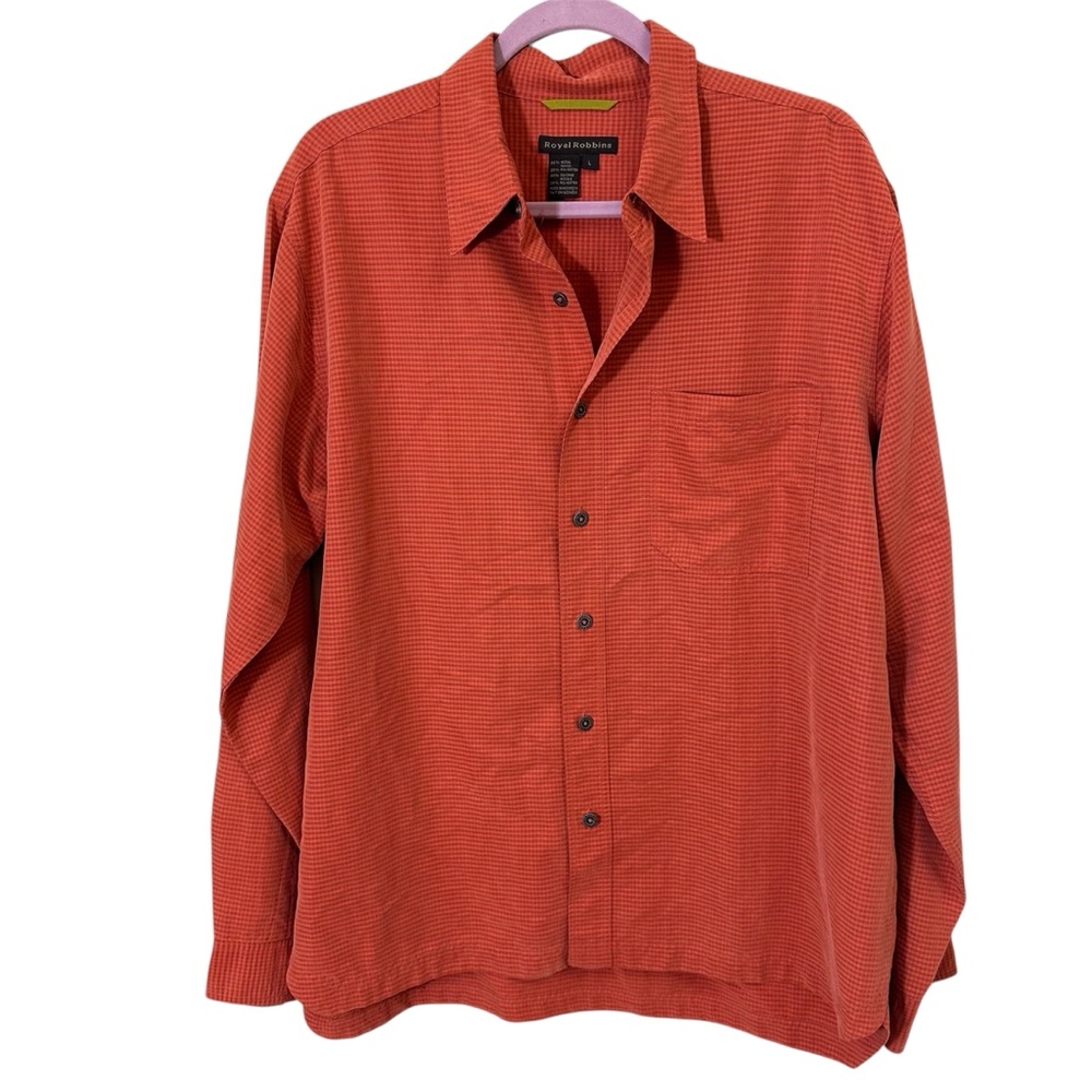 Royal Robbin’s Men’s size L burnt orange long sleeve polo button down shirt